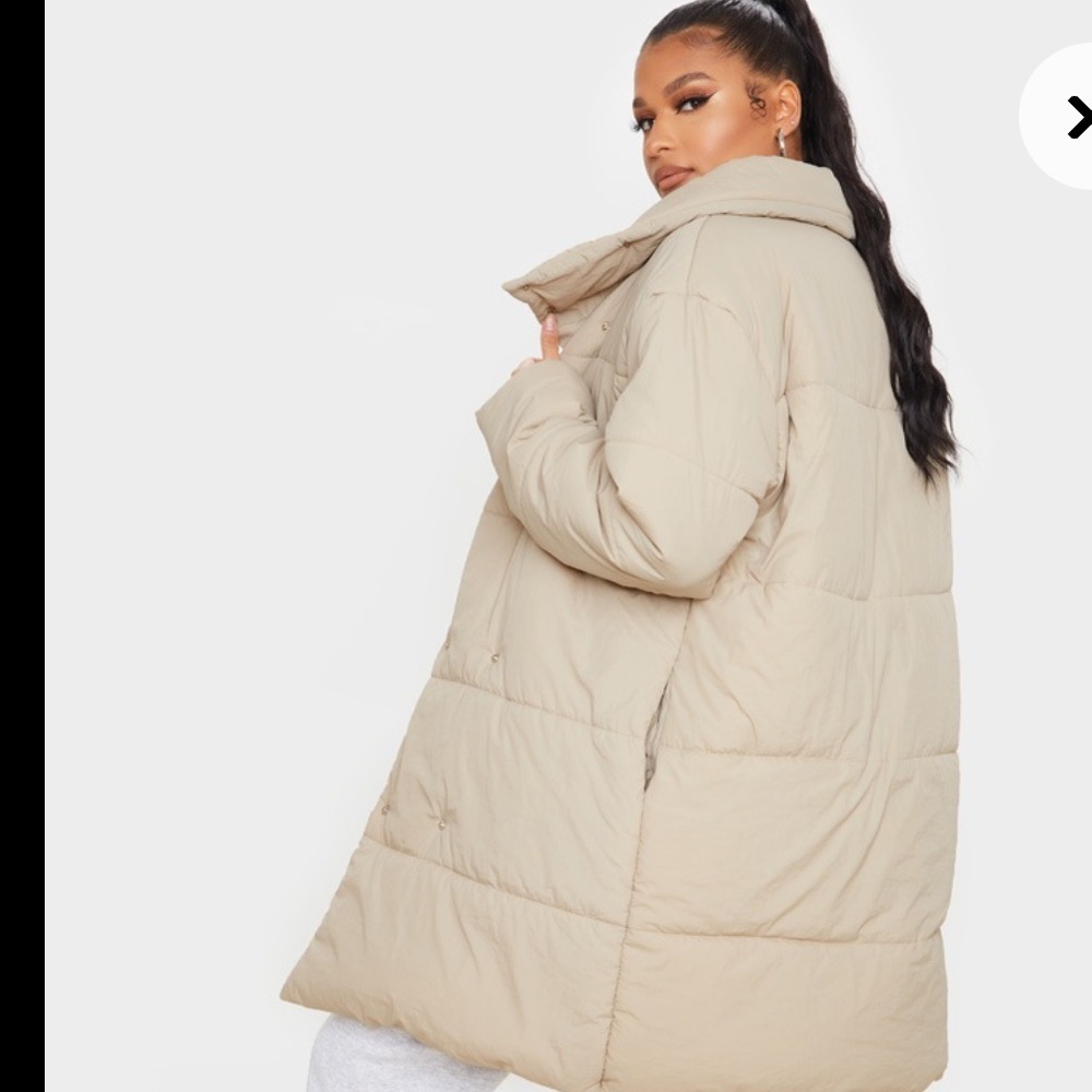 PRETTYLITTLETHING Taupe Midi Wrap Puffer